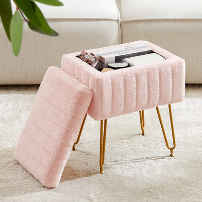 Faux Fur Hidden Storage Ottoman