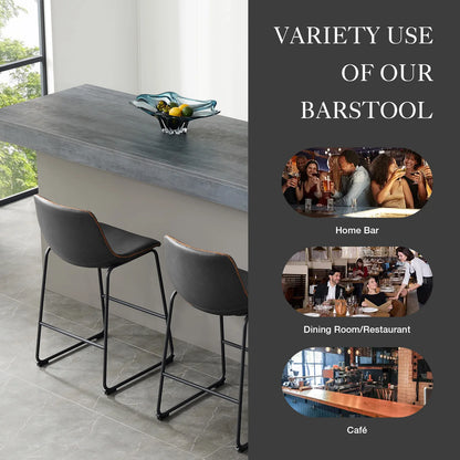 Set of 2 Modern Faux Leather Counter Height Bar Stools