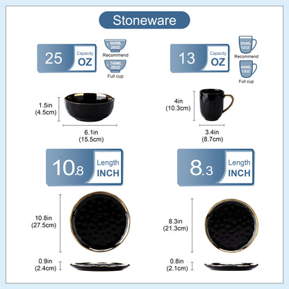 LOVECASA 16 Piece Black Porcelain Dinnerware Set