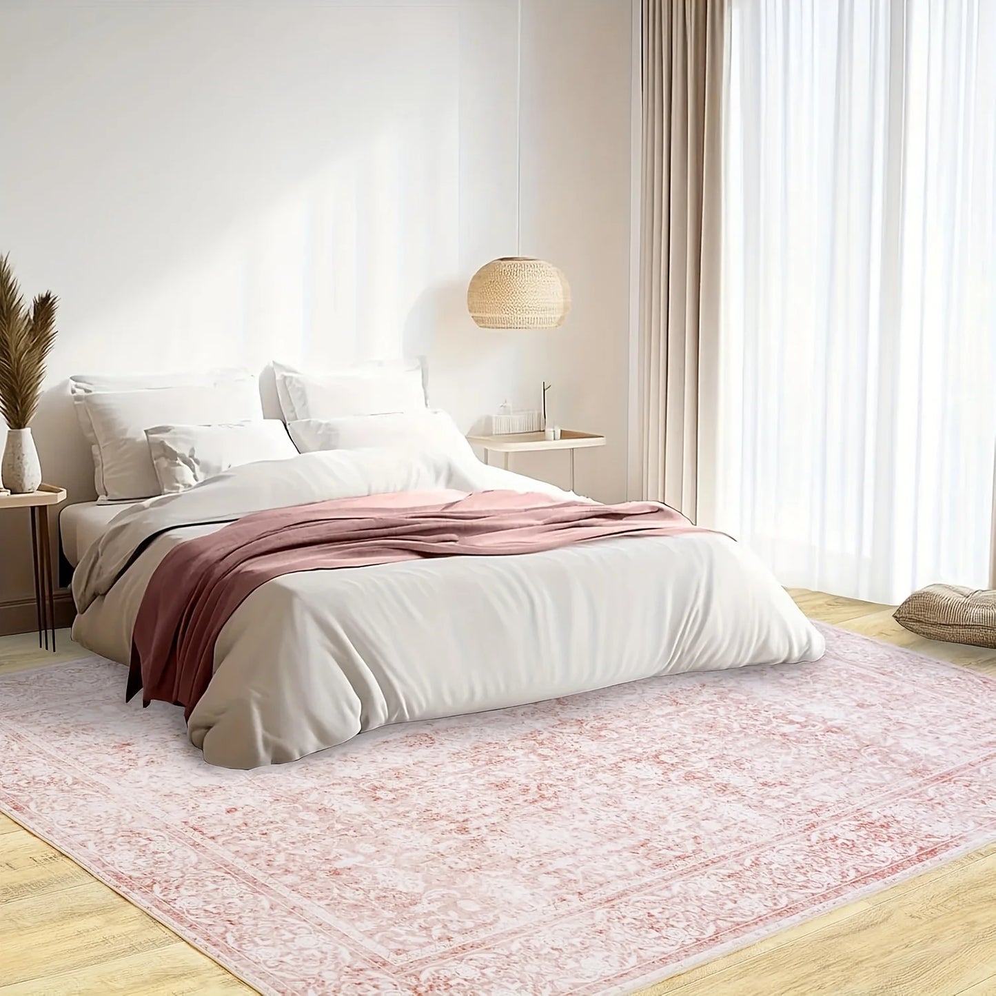 Pink floral large area rug