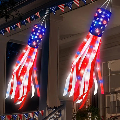2 Pk Lighted American Flag Windsock