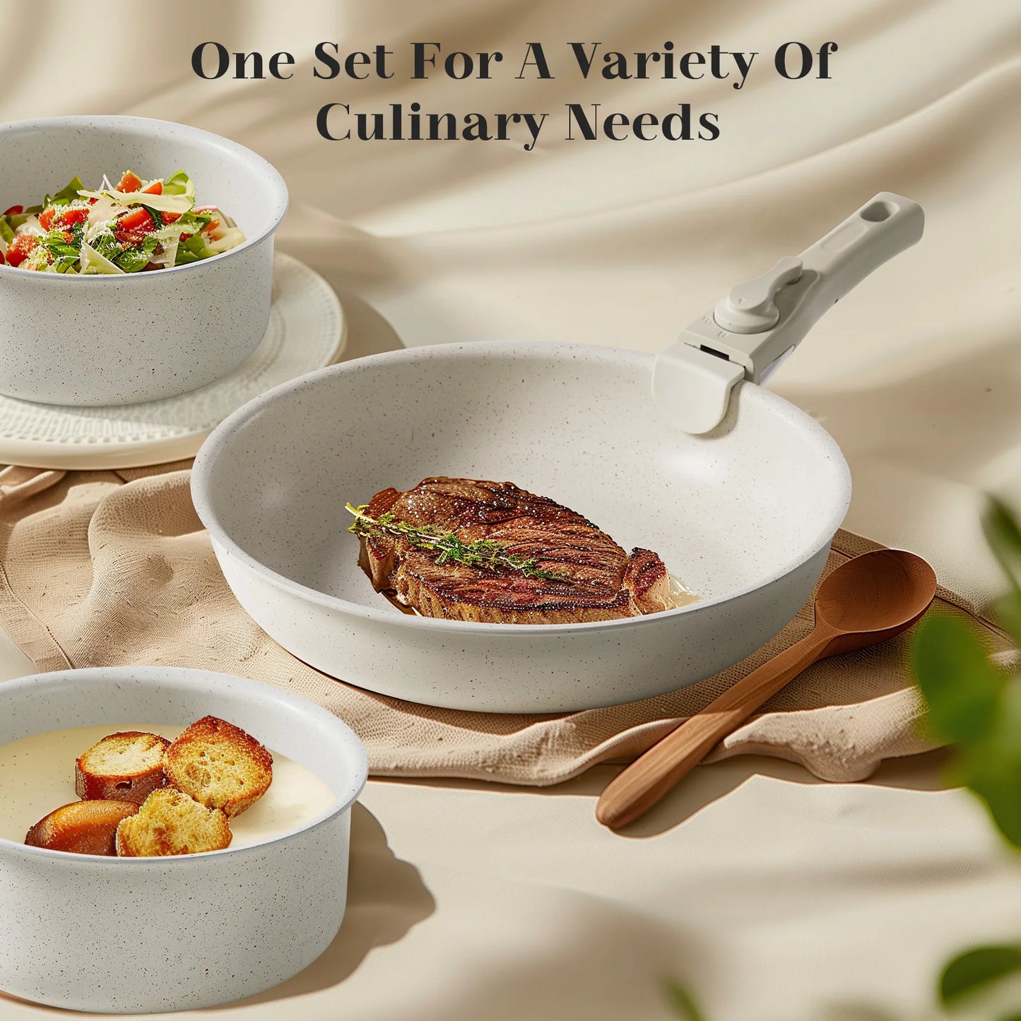 12-Piece Kitchen Cookware with Removable Handle