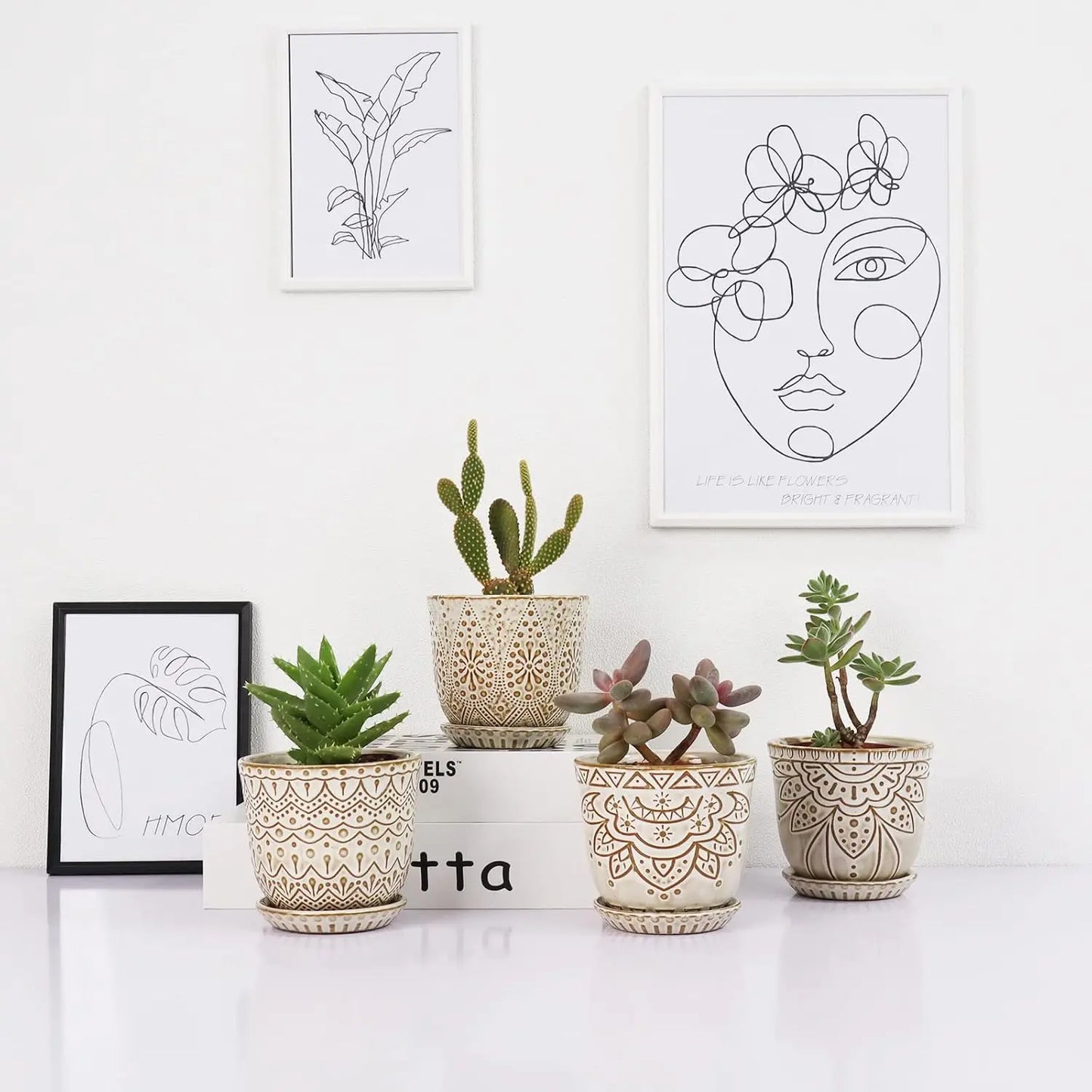 Set of 4 Ceramic Plant Pots