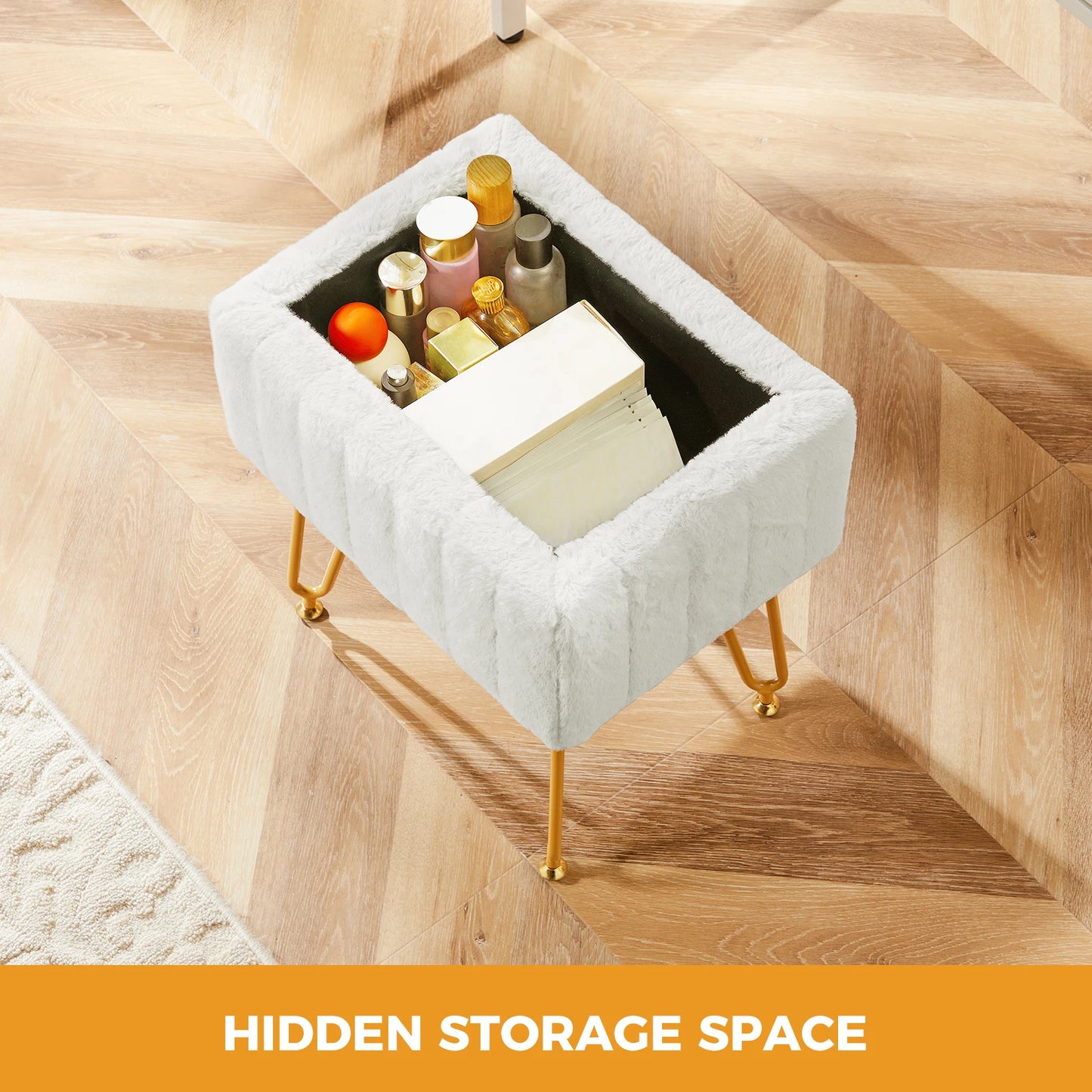 Faux Fur Hidden Storage Ottoman