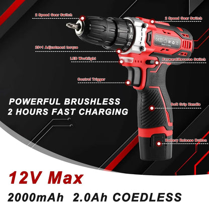 138 Pcs Power Tool Set with 12V Cordless Drill