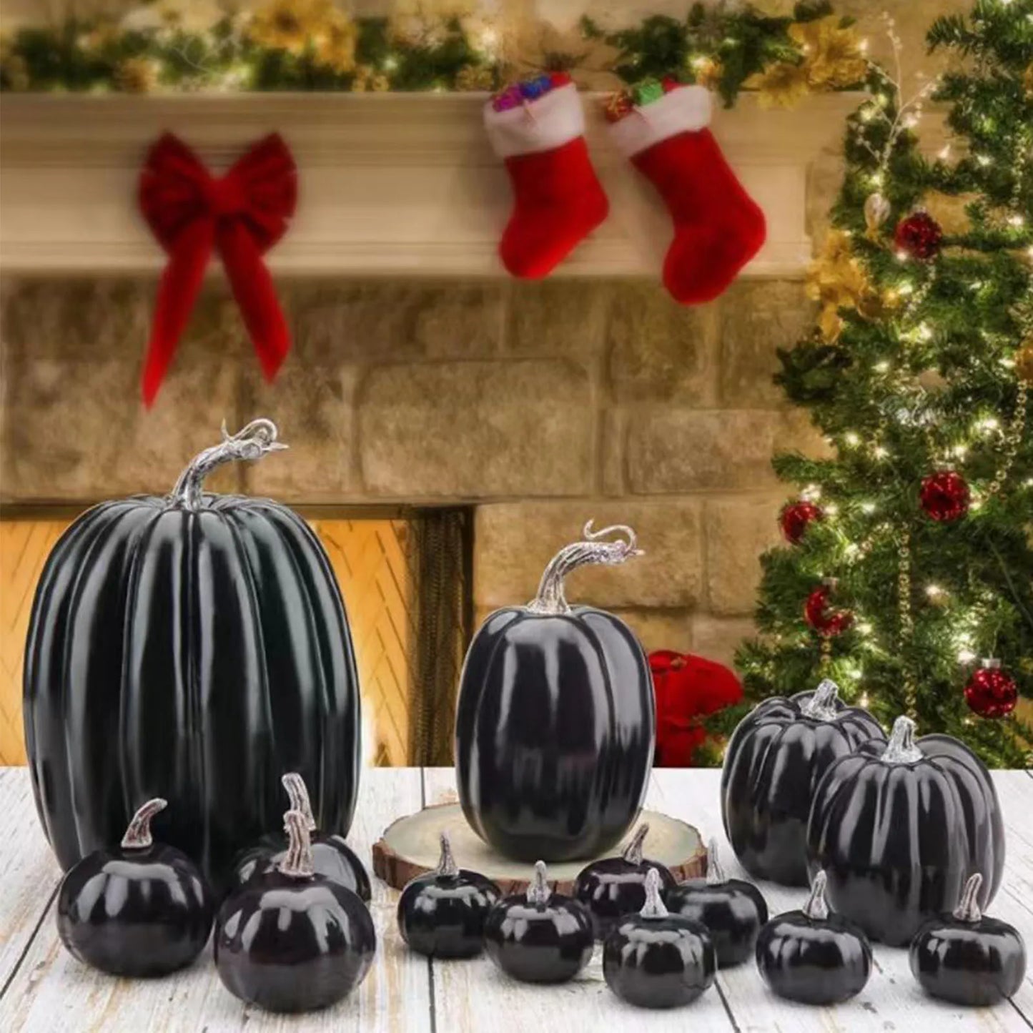 Artificial Black Pumpkin Set
