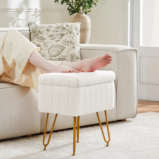 Faux Fur Hidden Storage Ottoman