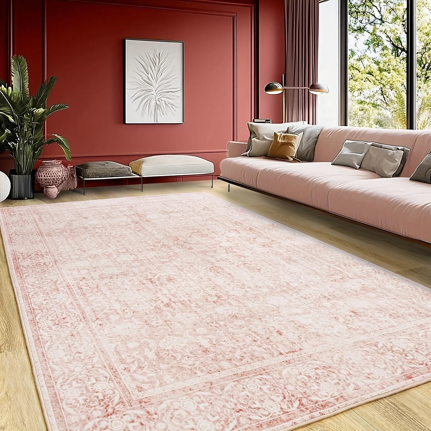 Pink floral large area rug