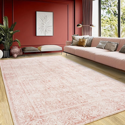 Pink floral large area rug