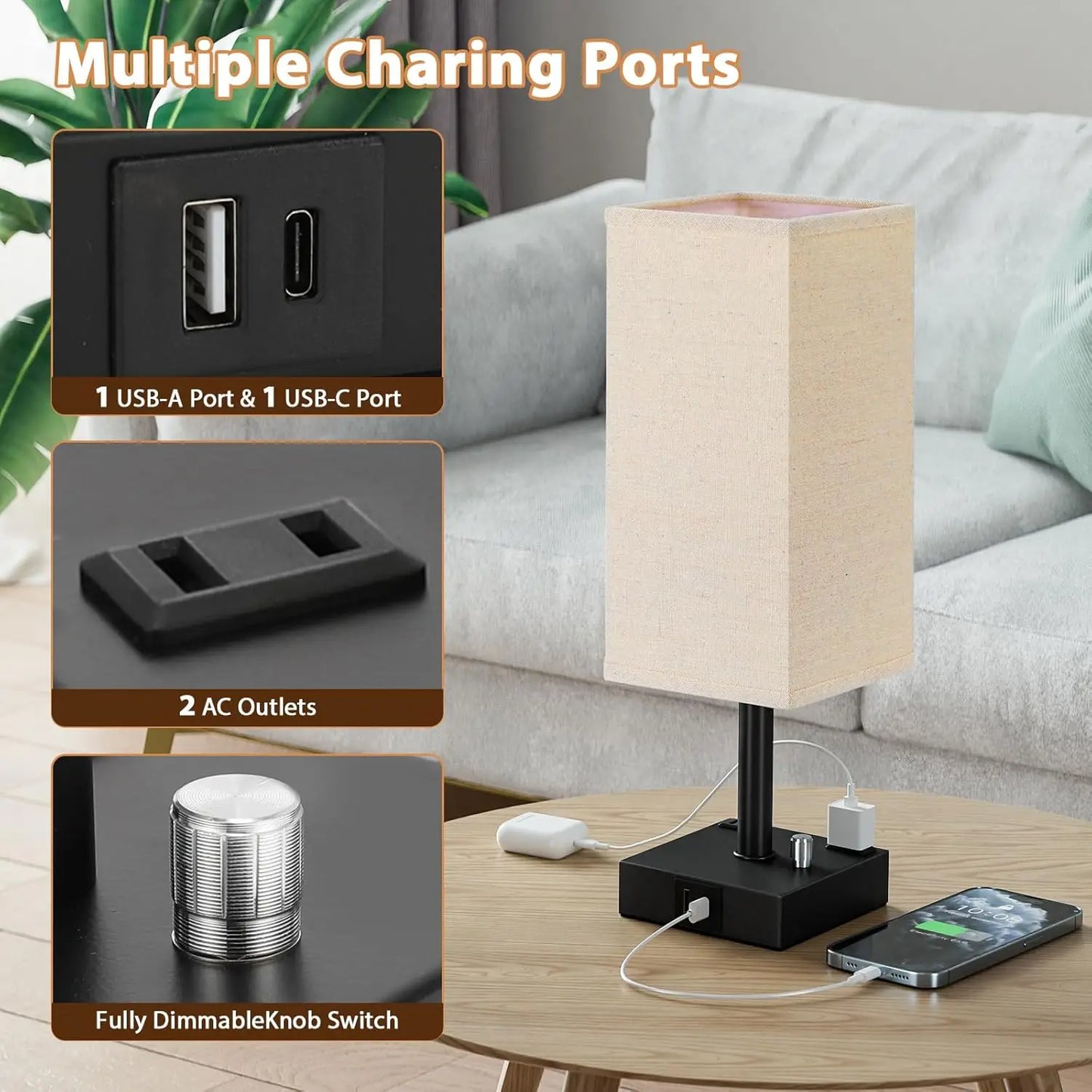 Fully Dimmable Table Lamps w/Charging Ports
