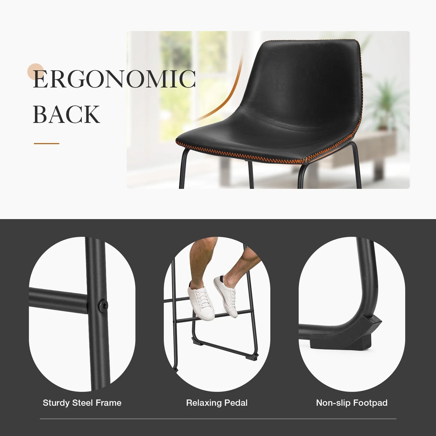 Set of 2 Modern Faux Leather Counter Height Bar Stools