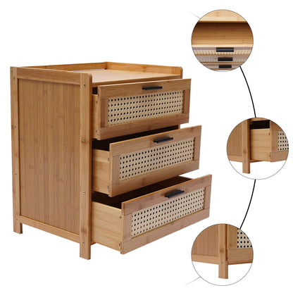 3- Drawer Bamboo Wood Bedside Nightstand
