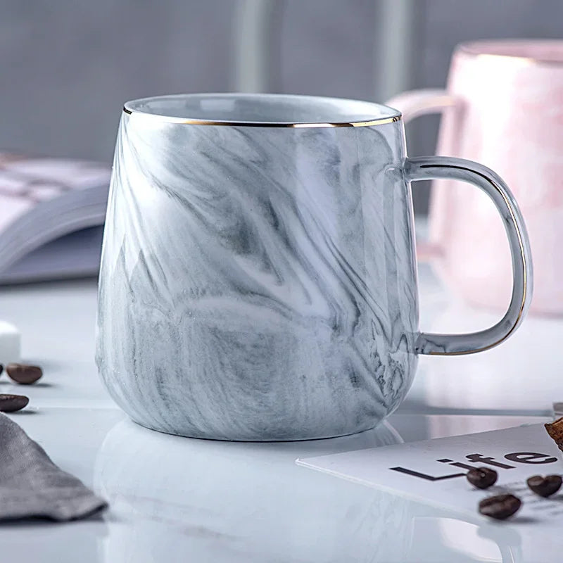 Nordic Marble Ceramic Mug with Gold Rim