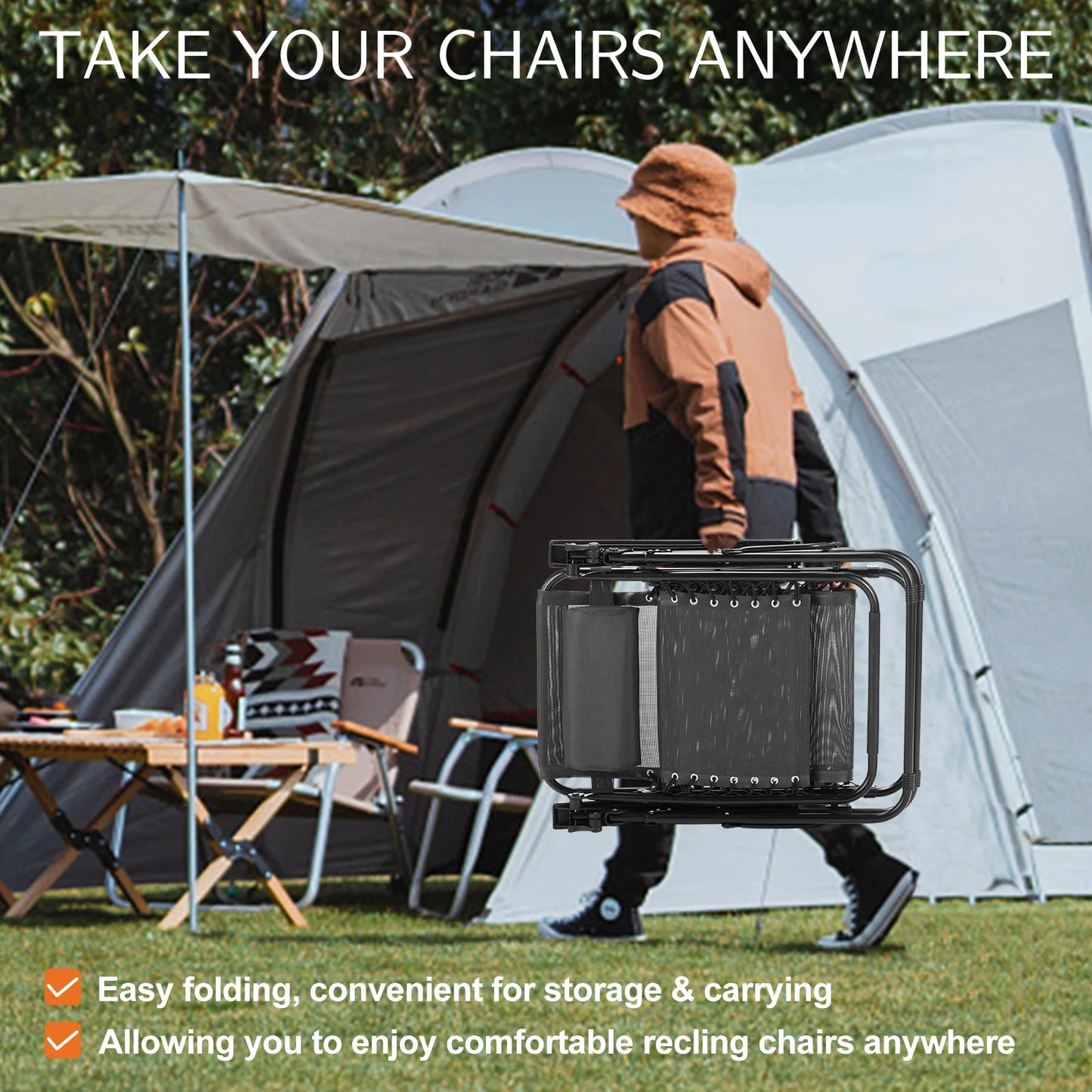 2pc Zero Gravity Lounge Chair, Cup Holder