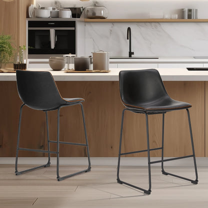 Set of 2 Modern Faux Leather Counter Height Bar Stools