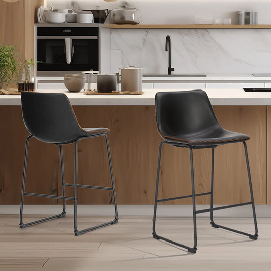Set of 2 Modern Faux Leather Counter Height Bar Stools
