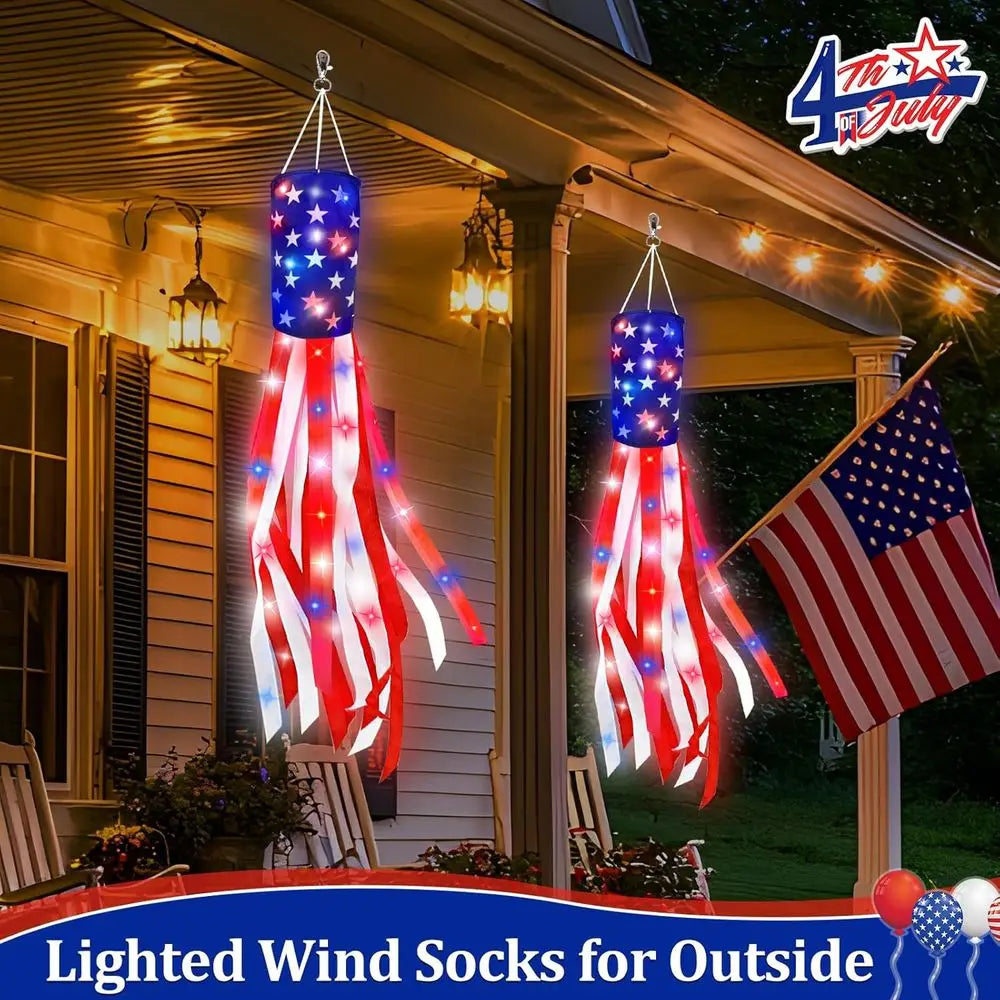 2 Pk Lighted American Flag Windsock