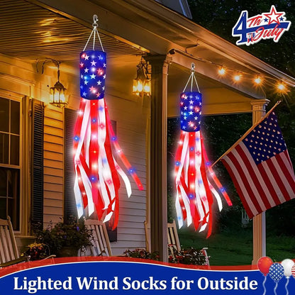 2 Pk Lighted American Flag Windsock