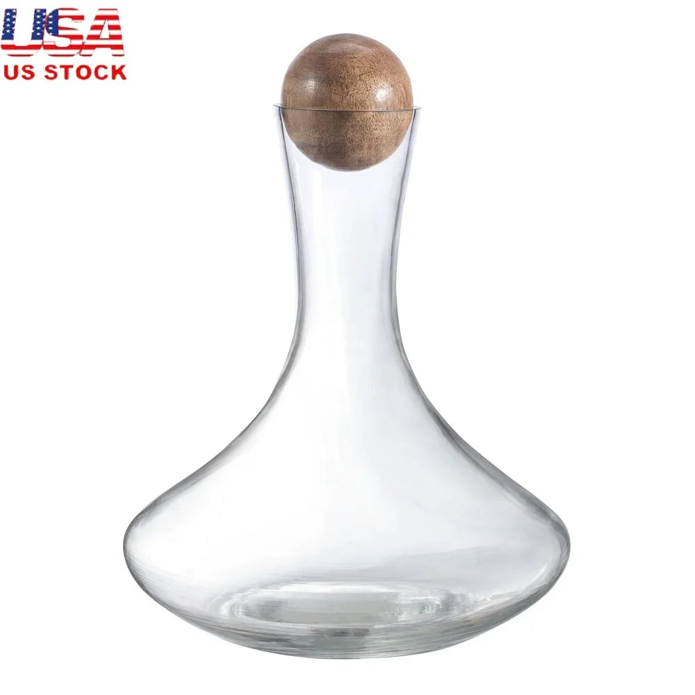 Glass Wine Decanter with Wooden Sphere Stopper