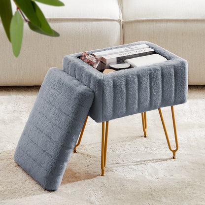 Faux Fur Hidden Storage Ottoman