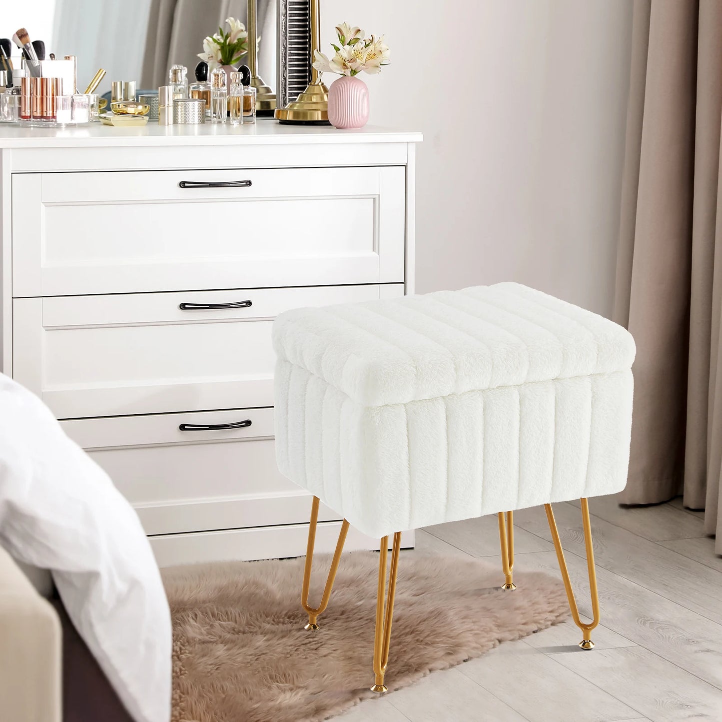 Faux Fur Hidden Storage Ottoman