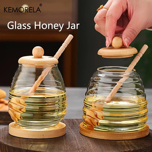 Glass Honey Storage Container with Dipper and Lid