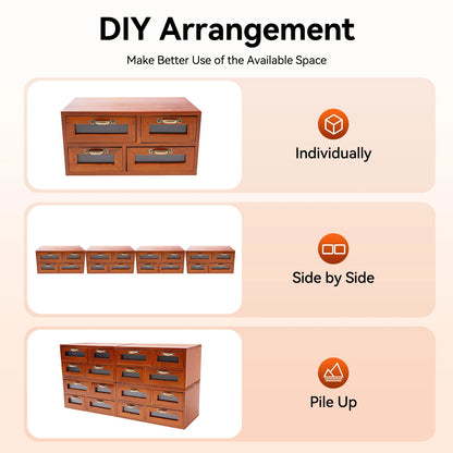 16-Drawer Walnut Desktop Storage Organizer