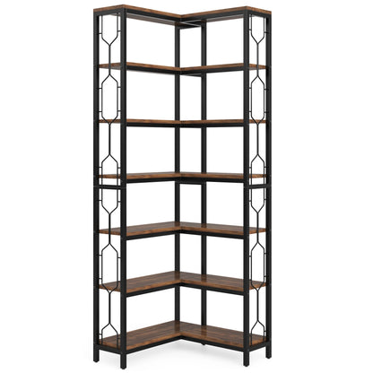 Tribesigns 7-Shelf Corner Bookshelf w/ Metal Frame