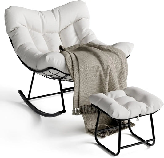 Outdoor/Indoor Oversized Rocking Chair with Footrest