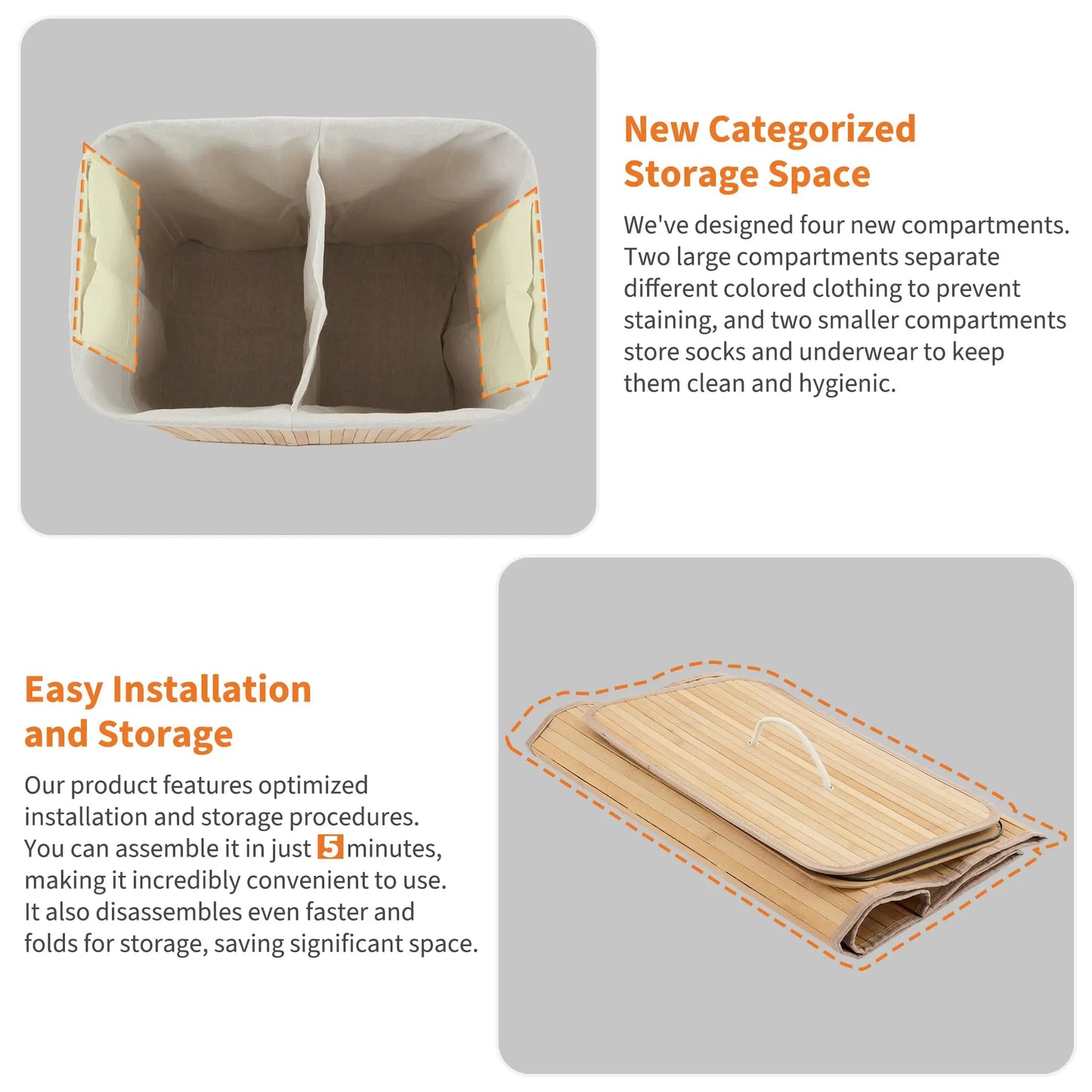 Large Bamboo Laundry Hamper with Removable Liner