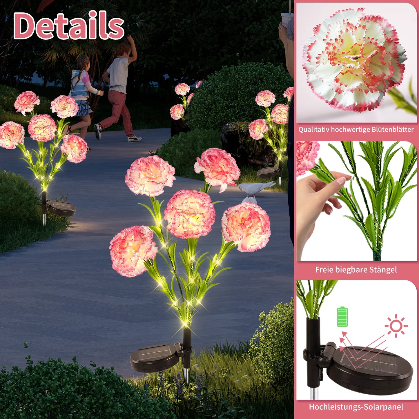 2pc LED Carnation Solar Lights