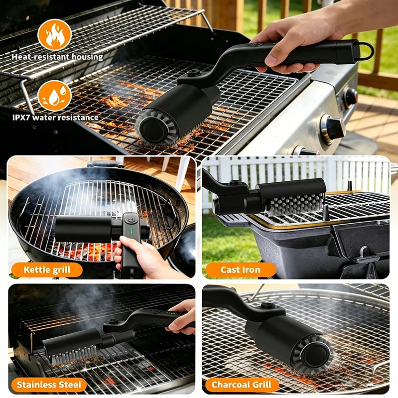 Electric Grill Brush Cleaning BBQ Cleaner Brush Cordless Rechargeable Rotary Adjustable Outdoor Heavy oil Stains Clean Tool