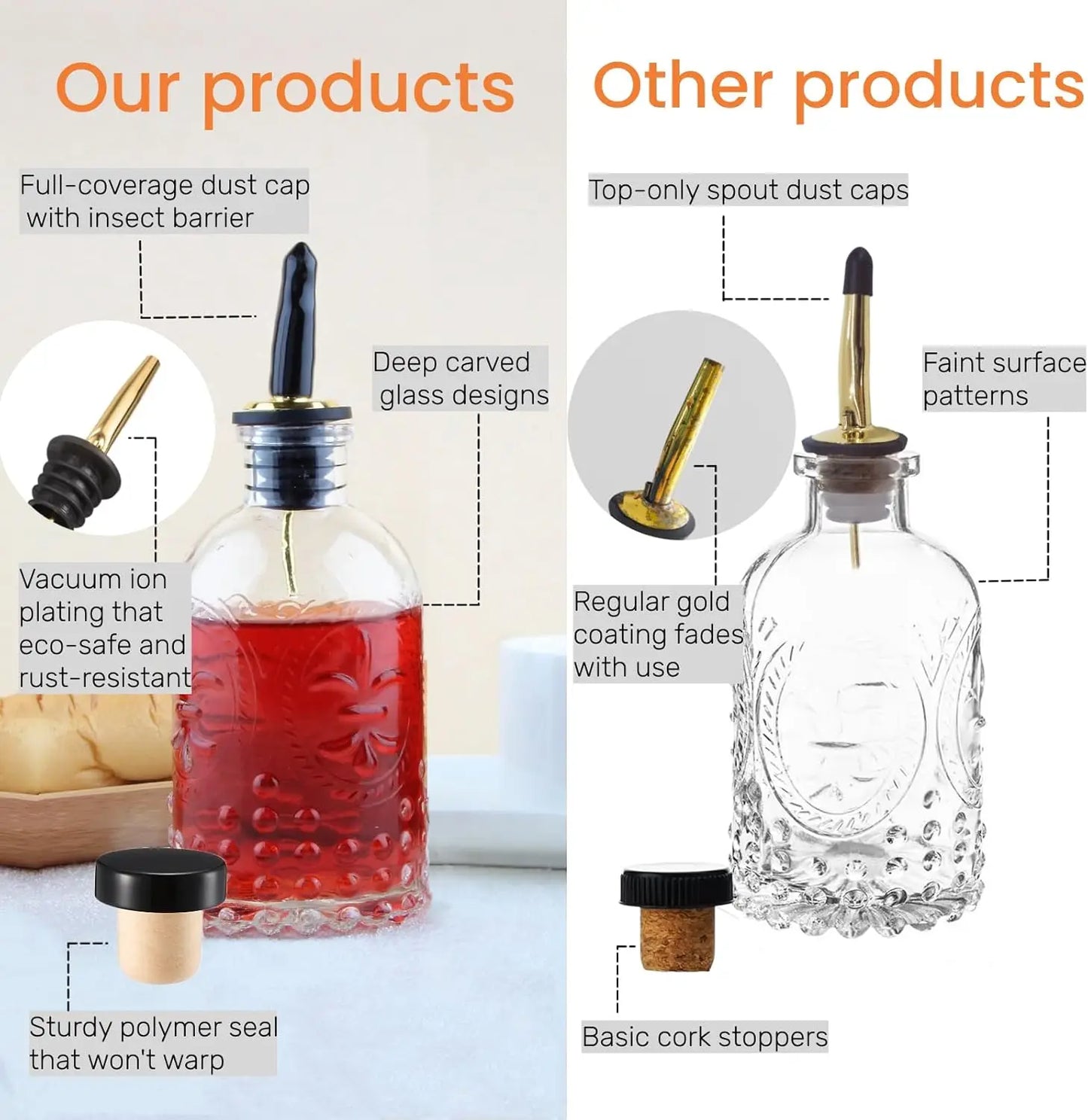 Glass Syrup Dispenser Bottle 7oz with Metal Pour Spout, Labels & Stopper for Coffee, Maple, Honey, Oil, Sauces
