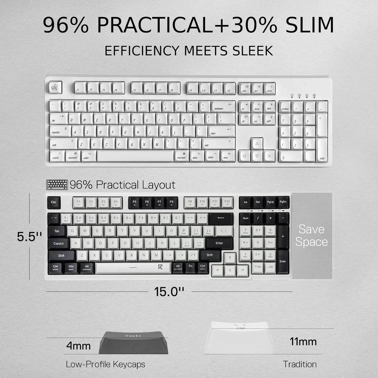 Redragon Low-Profile 2.4G BT Wireless Quiet Keystroke Keyboard