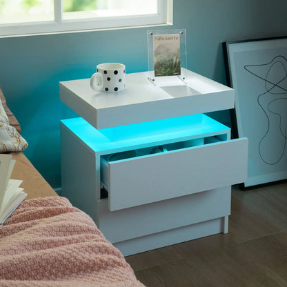 Set of 2 LED Nightstands with 2 Drawers
