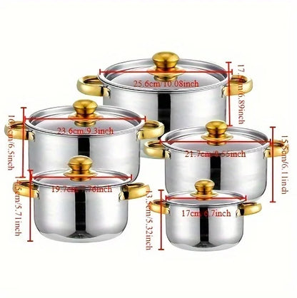 5-Piece Golden Stainless Steel Cookware Set