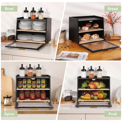 Double Layer Bamboo Large Bread Box