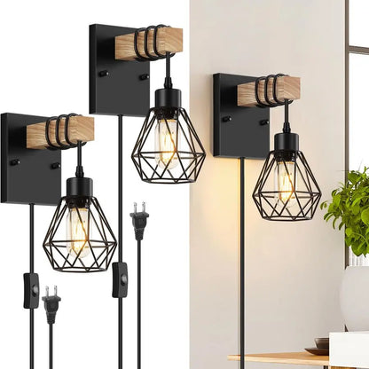 Set of Two Wooden Wall Sconces