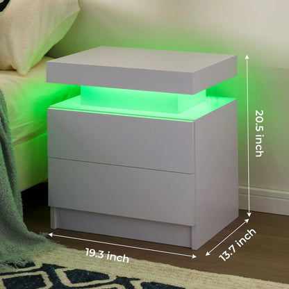 Set of 2 LED Nightstands with 2 Drawers