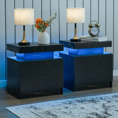 Set of 2 LED Nightstands with 2 Drawers