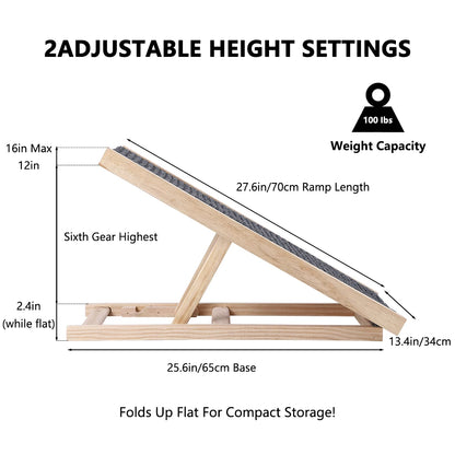 Adjustable Natural Pine Pet Ramp