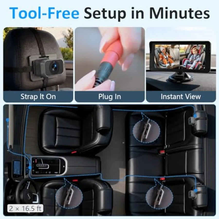 Baby Car Camera For Two Kids Dual Monitor