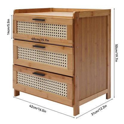3- Drawer Bamboo Wood Bedside Nightstand