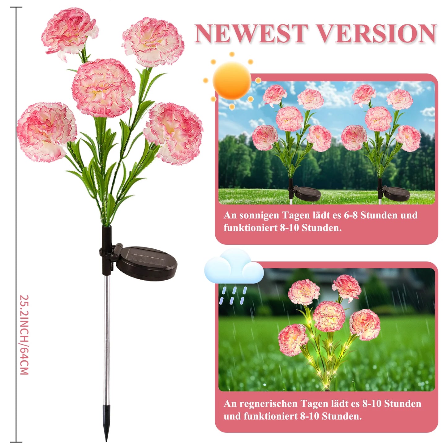 2pc LED Carnation Solar Lights
