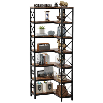 Tribesigns 7-Shelf Corner Bookshelf w/ Metal Frame