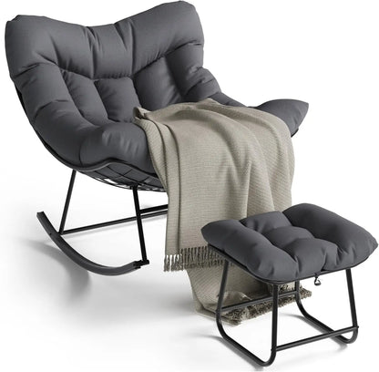 Outdoor/Indoor Oversized Rocking Chair with Footrest