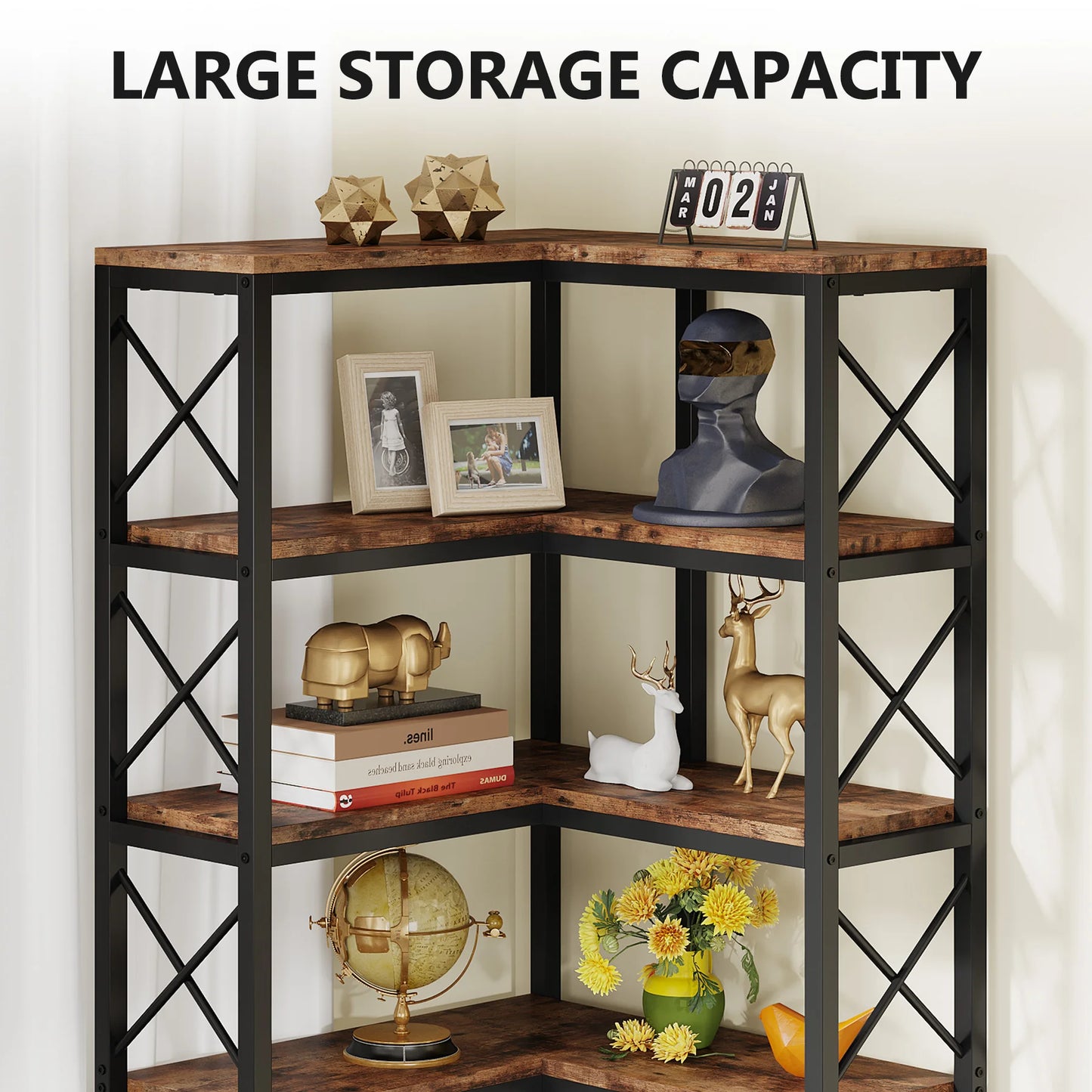Tribesigns 7-Shelf Corner Bookshelf w/ Metal Frame