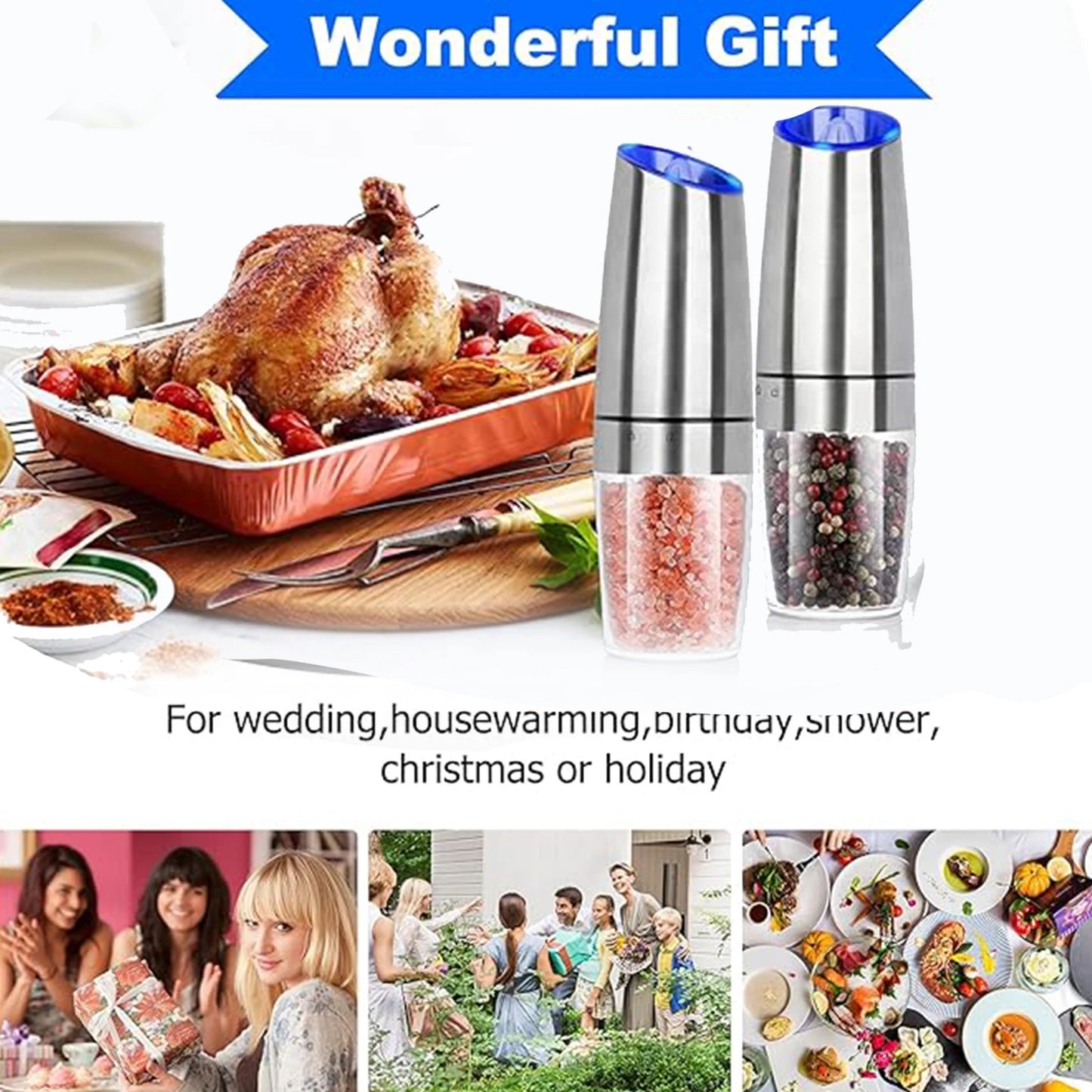 1pc/2pcs, LED Electric Salt And Pepper Grinder