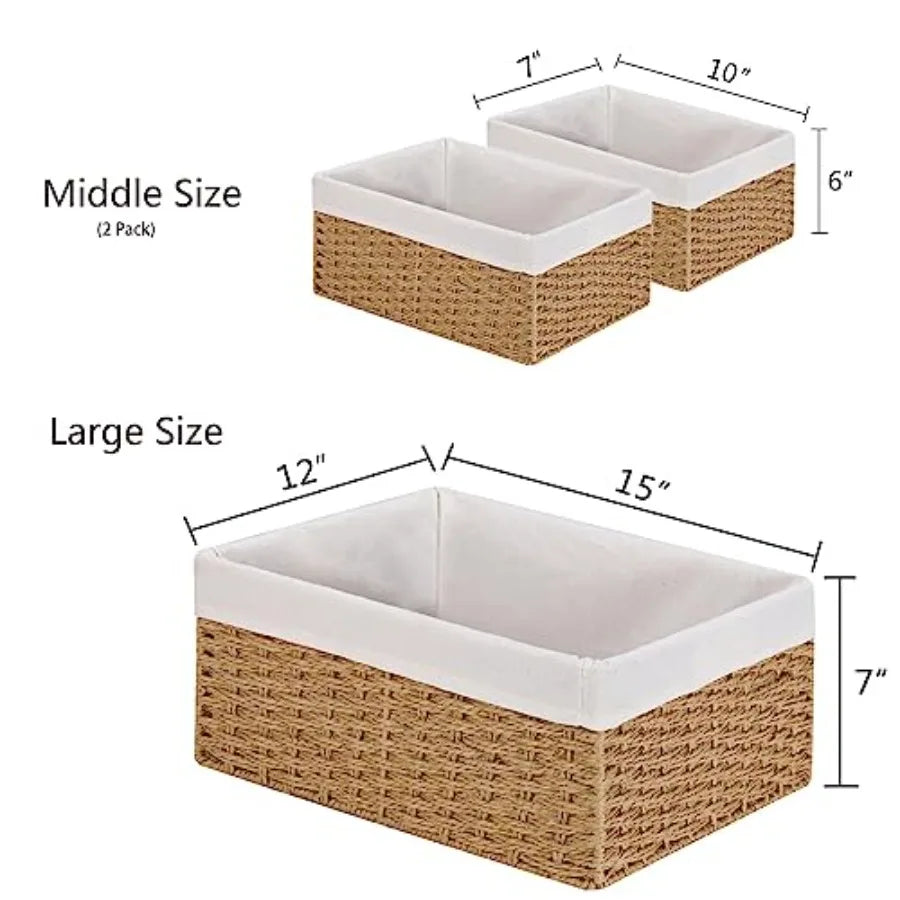3-Pack Woven Rope Wicker Baskets