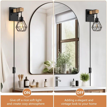 Set of Two Wooden Wall Sconces
